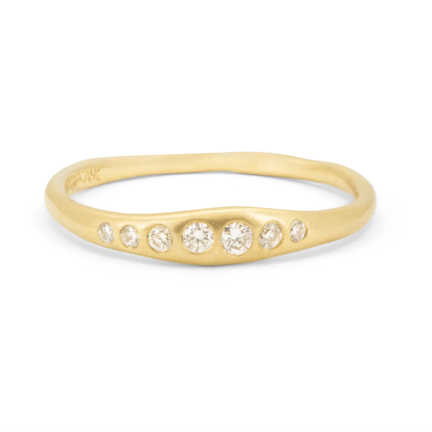 organically shaped band with 7 white diamonds