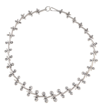 unusual silver chain, made up of silver bars pierced with smaller silver posts and balls