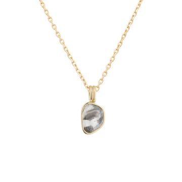 grey diamond on 14k gold chain on white background