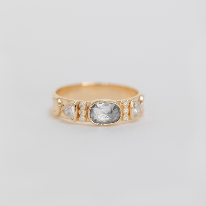 Organic Totem Ring with Grey Diamond- no.36