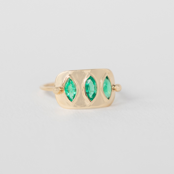 Triple Marquis Emerald Plate Ring- no.59