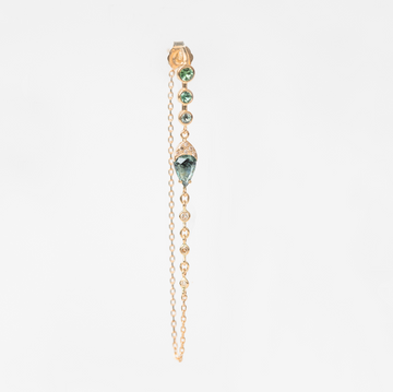 CELINE DAOUST 14K LIGHT YELLOW GOLD LONG EARRING WITH light turquoise TOURMALINE