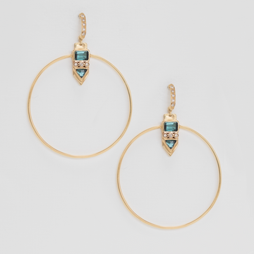 CELINE DAOUST 14K LARGE LIGHT YELLOW GOLD TOTEM EARRING WITH TOURMALINES & DIAMONDS