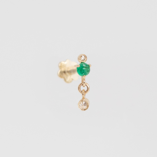 round emerald cabochon with a white diamond dangle  