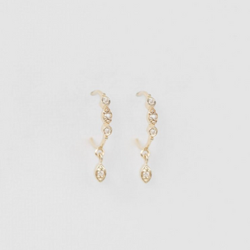 14K LIGHT YELLOW GOLD Dangling diamond EYE HOOP EARRINGS.