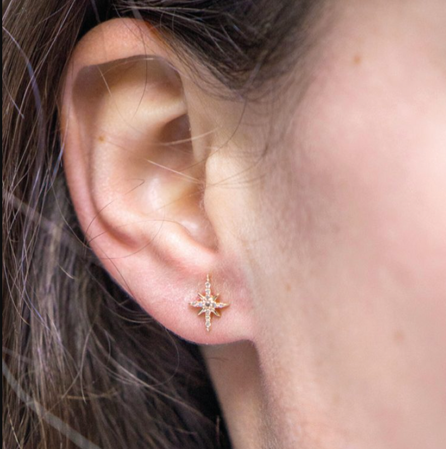North Star & Diamonds Gold Earrings - Pair - No. 68