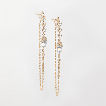 YELLOW GOLD LONG EARRING WITH Moonstones.