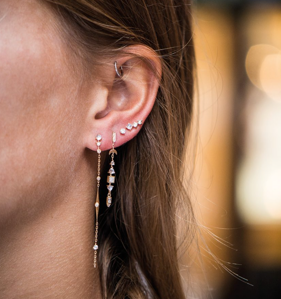 Moonstone and Diamond Totem Earrings - Pair - No. 63