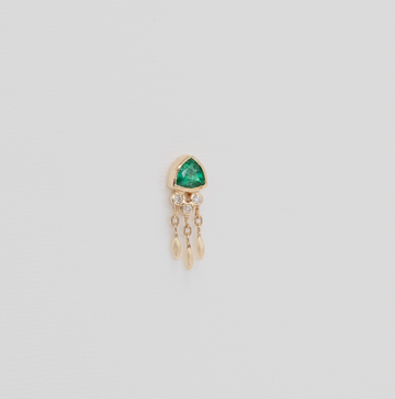 Triangle Emerald and Diamonds Single Earring - No. 76
