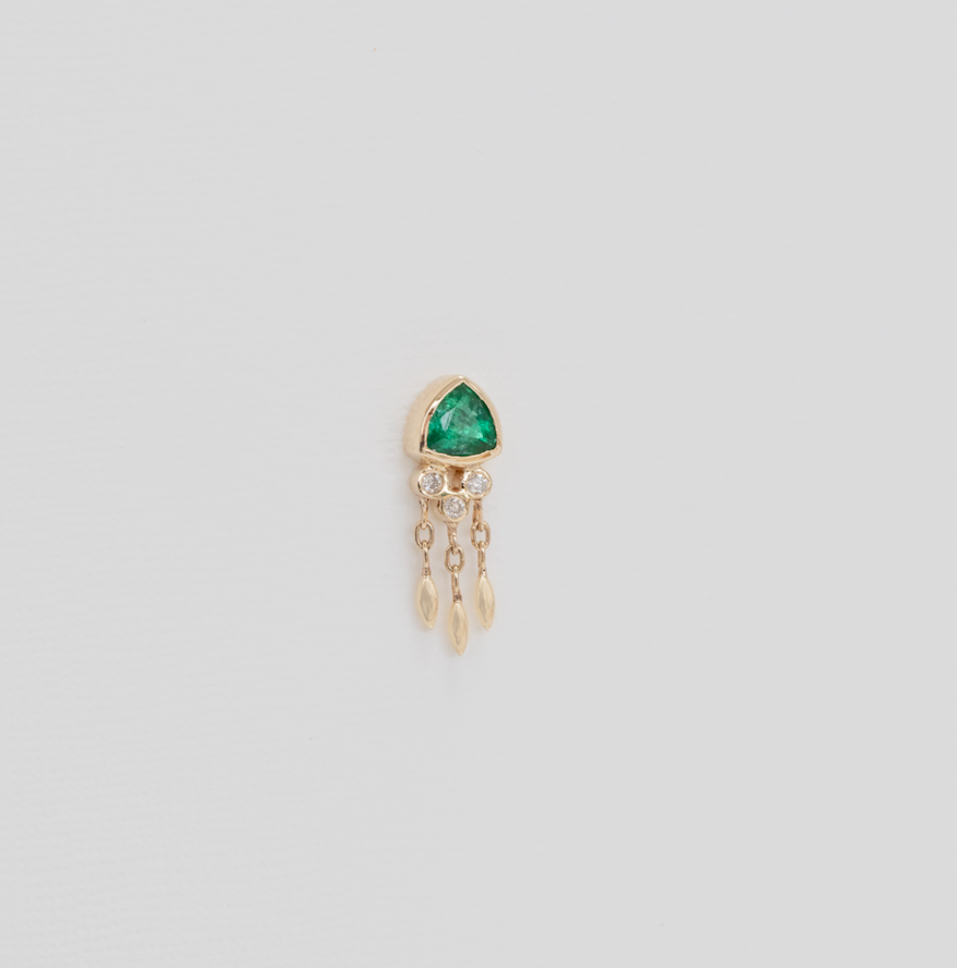 Triangle Emerald and Diamonds Single Earring - No. 76