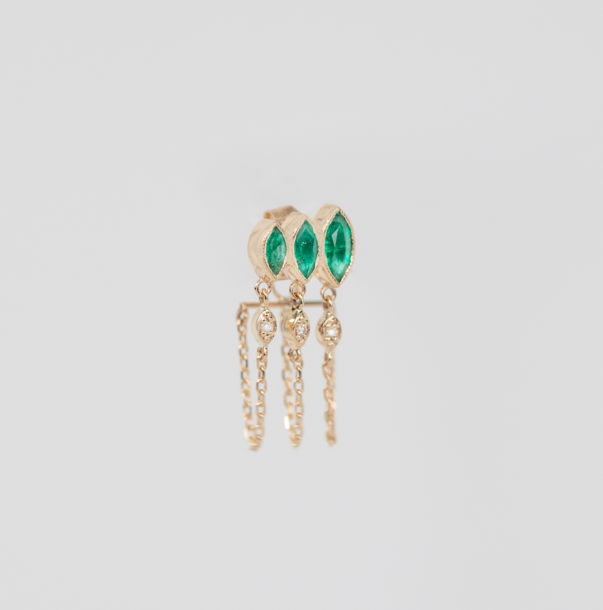 Triple Marquise Emerald Chain Earring - Single - No. 78