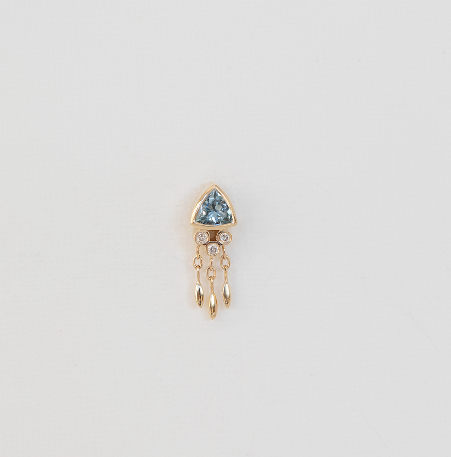 Triangle Aquamarine & Diamonds Earring - single - No. 79