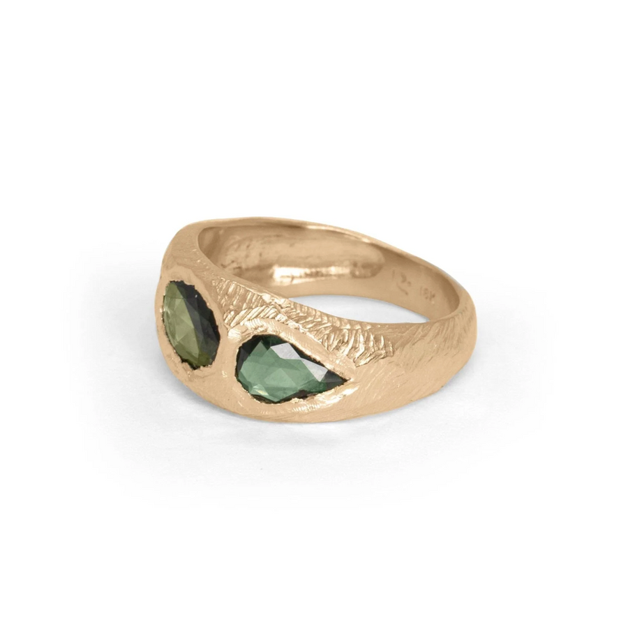 Three Stone Ring with Deep Green Sapphires