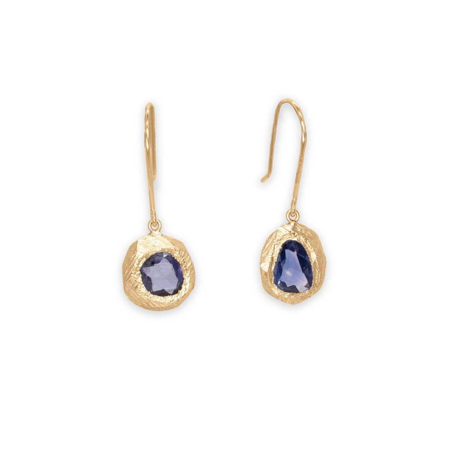 freeform rose cut sapphires are set in hand carved 18 karat gold bezels. They hang off our signature sleek hooks