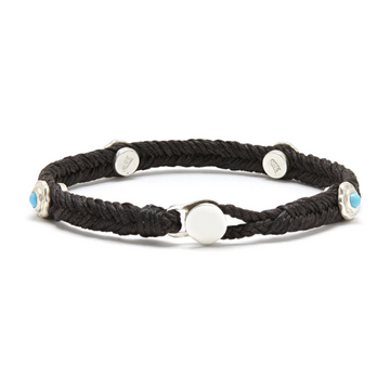 woven black nylon cord with silver and turquoise studs