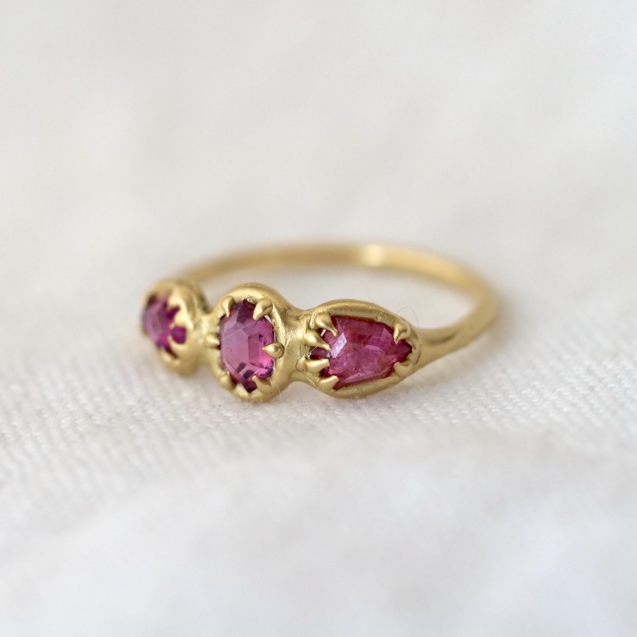Roseus Ruby Three Stone Ring