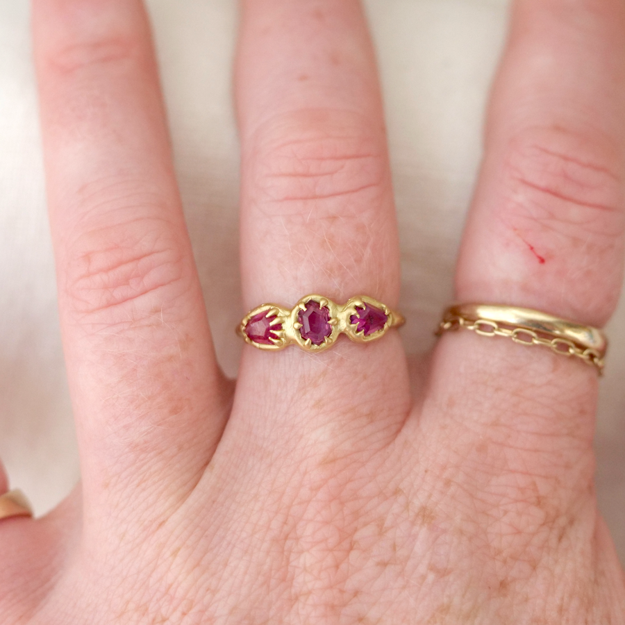 Roseus Ruby Three Stone Ring