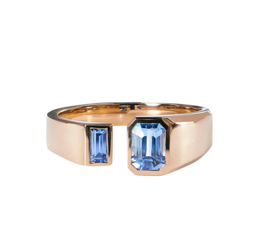 Emerald and Baguette Cut Blue Sapphire Dyad Ring