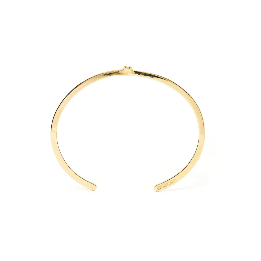 Gold hoop earring on a white background