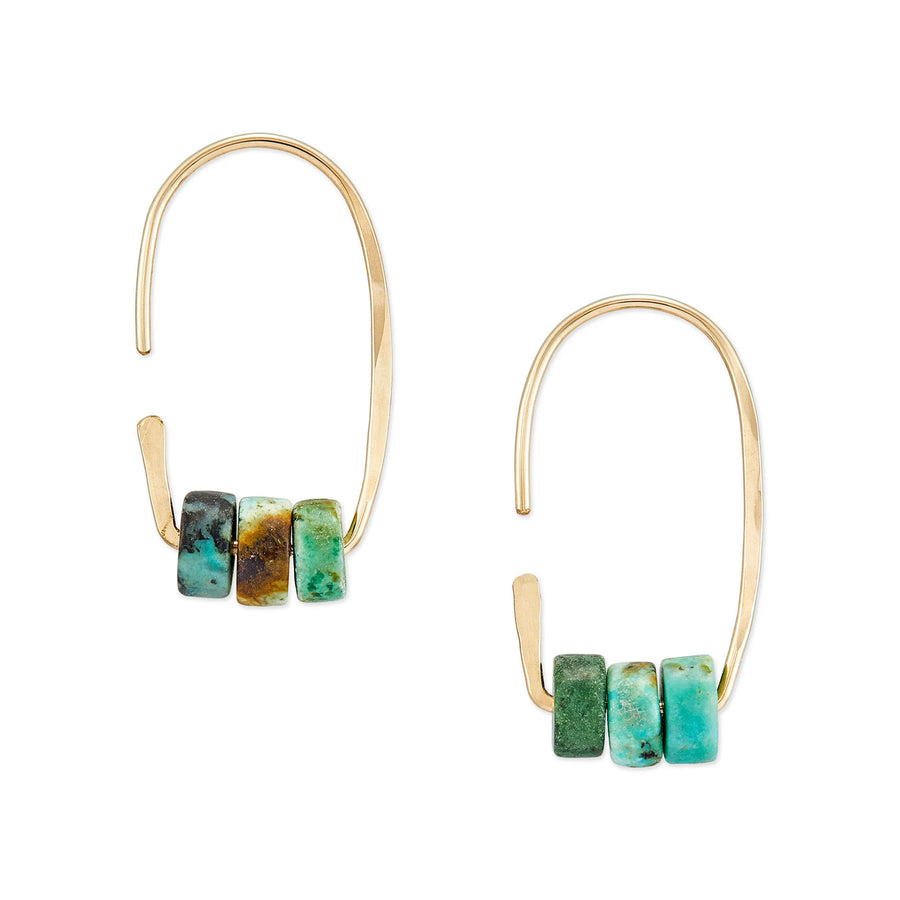 Open gold fill oval hoops with three turquoise beads 