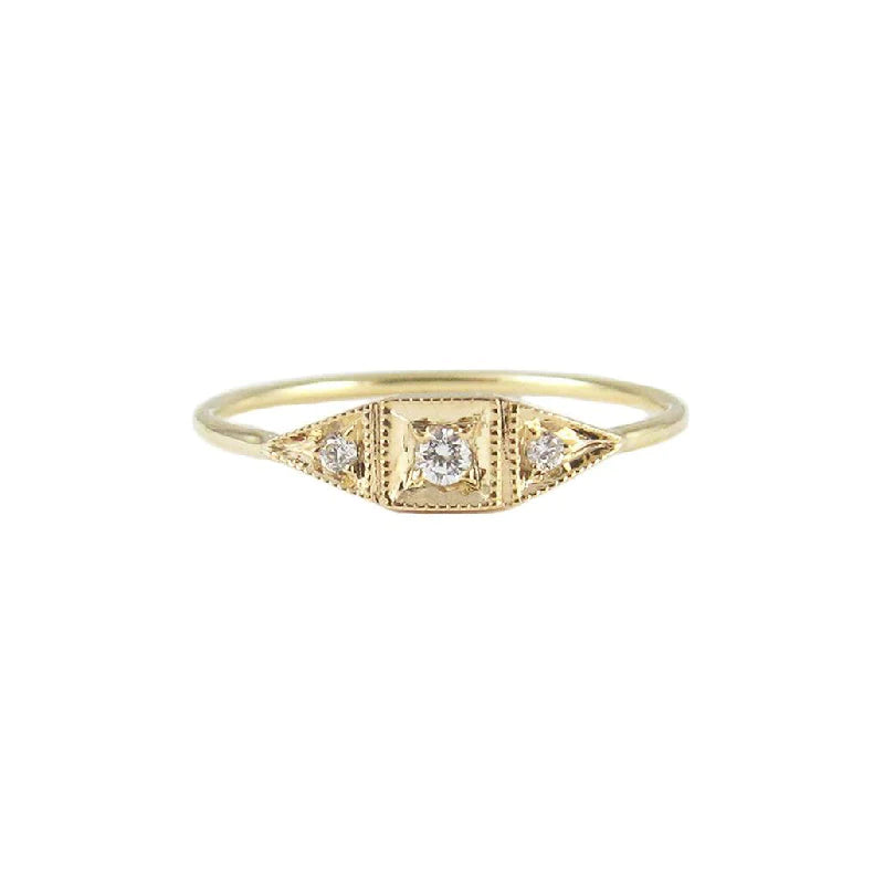 Sweet little 14k yellow gold and diamond mini deco point ring, feels like a special something your grandmother passed down.-Marisa Mason