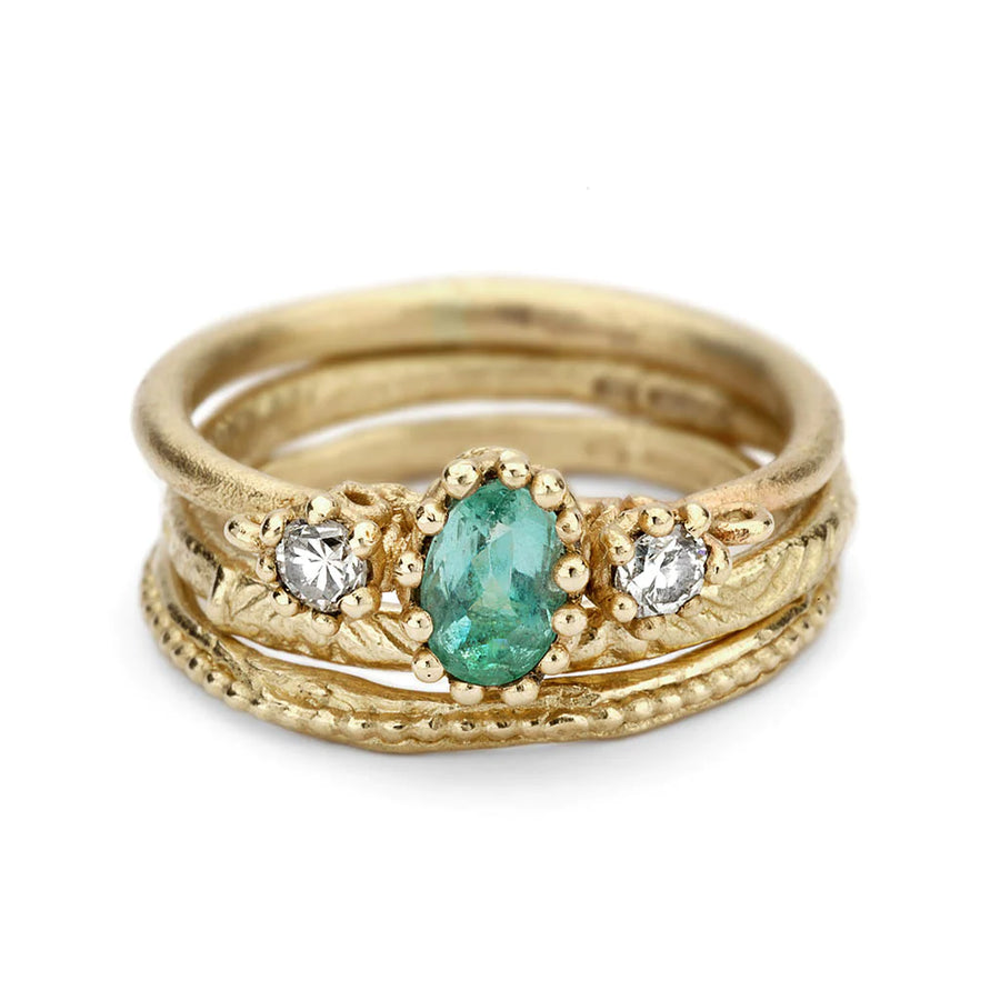 Emerald and Filigree Ring with Antique Diamonds-OD Fine Rings-Marisa Mason