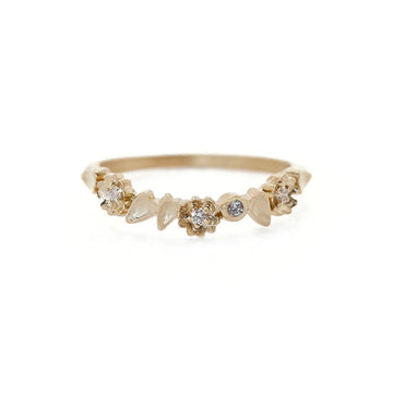 Golden leaves and flowers with white diamond centers make up a half eternity band ring.Buttercup Topper Gaurd-OD Fine Rings-Marisa Mason