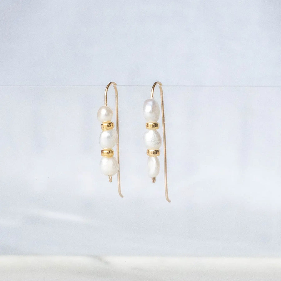 Triple fresh water pearl drops with gold filled spacer beads