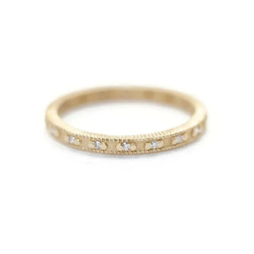Small white diamonds bead set evenly all round a thin pipe cut band.Ribbed Tiny Eternity Band-OD Fine Rings-Marisa Mason