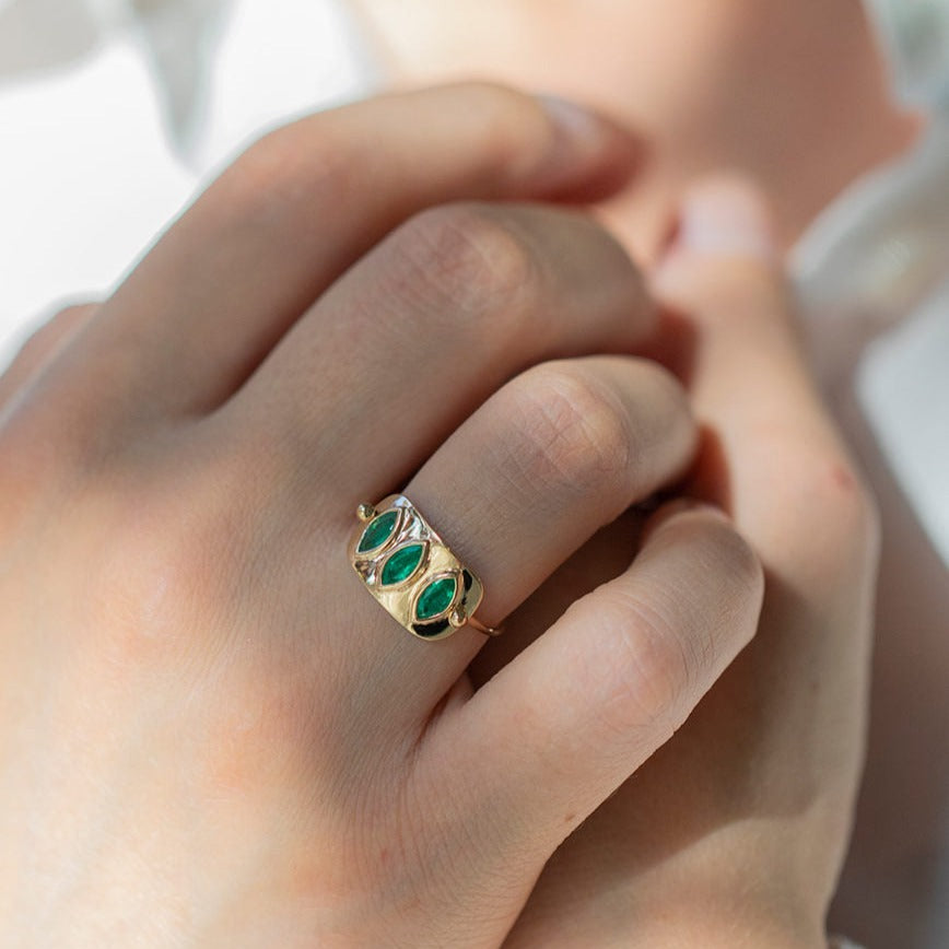 Triple Marquise Emerald Plate Ring-OD Fine Rings-Marisa Mason
