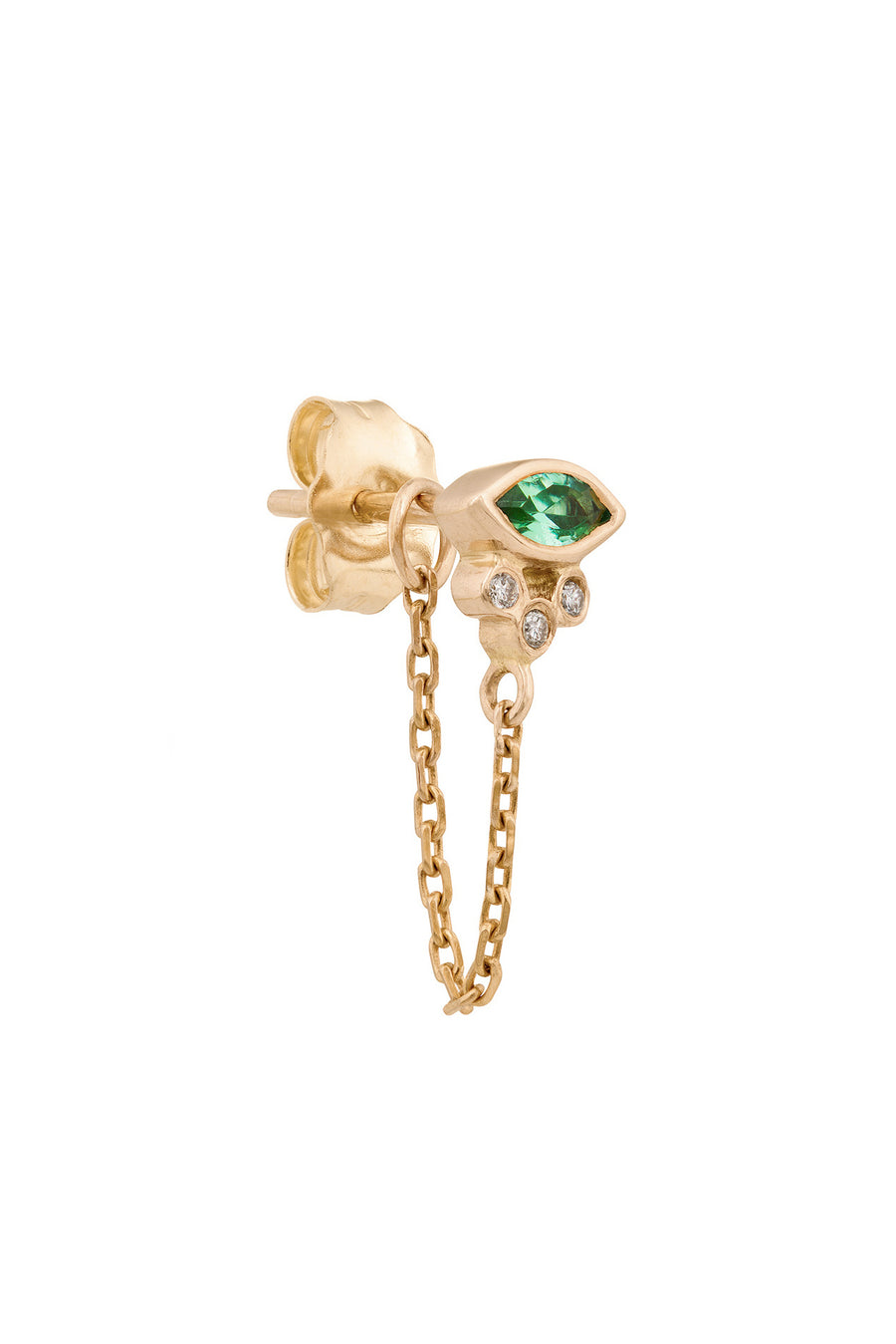 Emerald Marquise & Diamonds Single Chain Earring-OD Fine Earrings-Marisa Mason