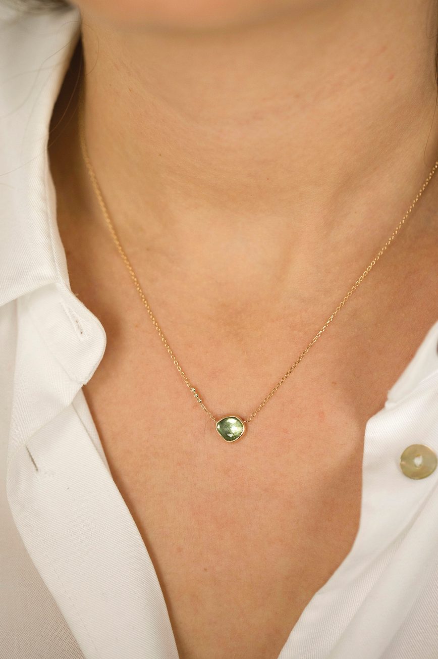 Green Tourmaline & Three Diamonds Necklace