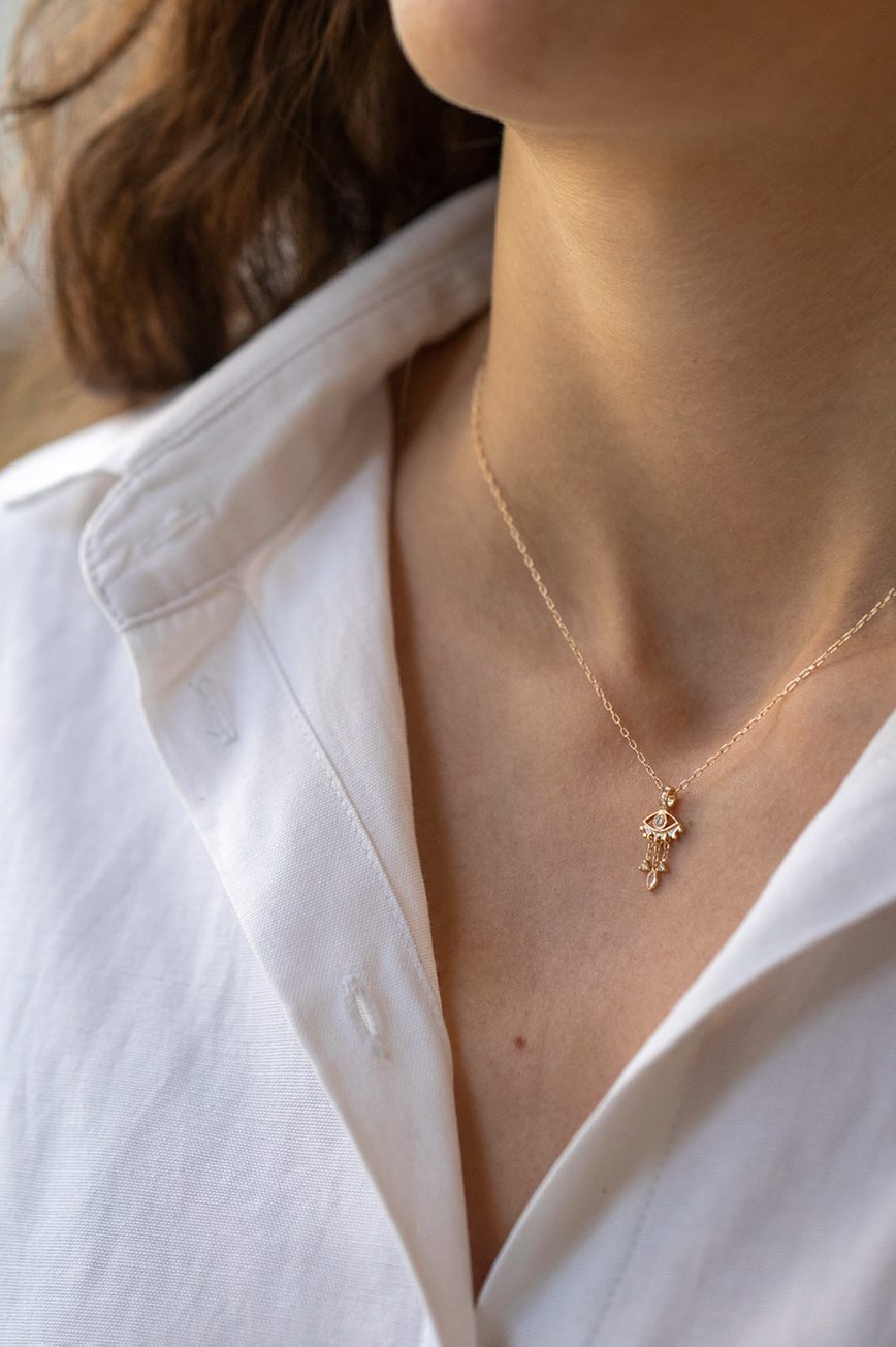 Small Diamond Eye & Dangling Details Necklace-OD Fine Necklaces-Marisa Mason