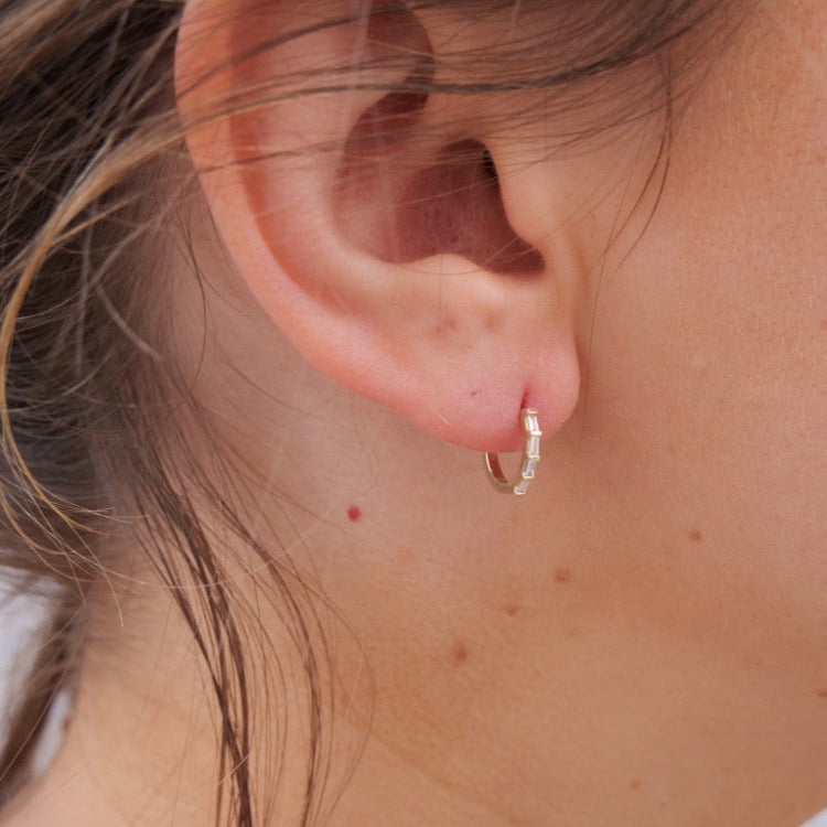 Baguette Diamond Clicker Hoop-OD Fine Earrings-Marisa Mason
