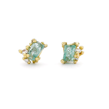 Raw Emerald and Diamond Encrusted Studs-OD Fine Earrings-Marisa Mason