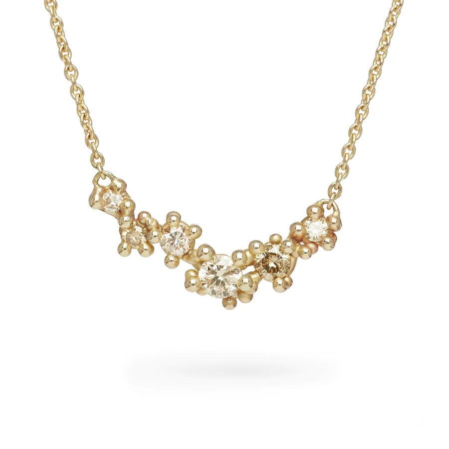 Champagne Diamond and Granule Cluster Bar Necklace