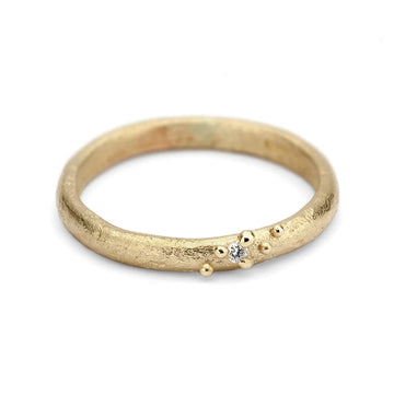 Raw Gold Textured Band With Diamond