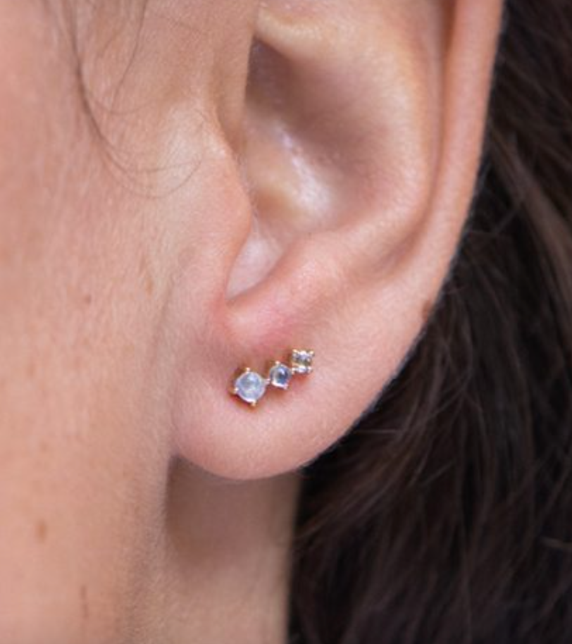 Moonstone and Rose Cut Diamond Earrings Pair
