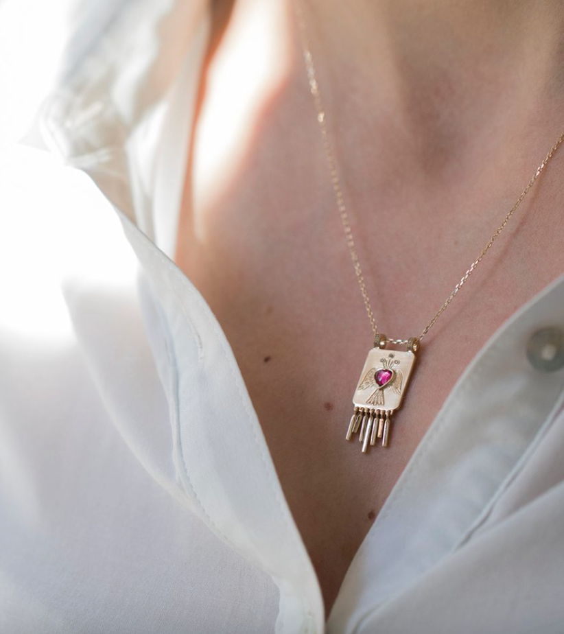 Heart Tourmaline Plate Necklace