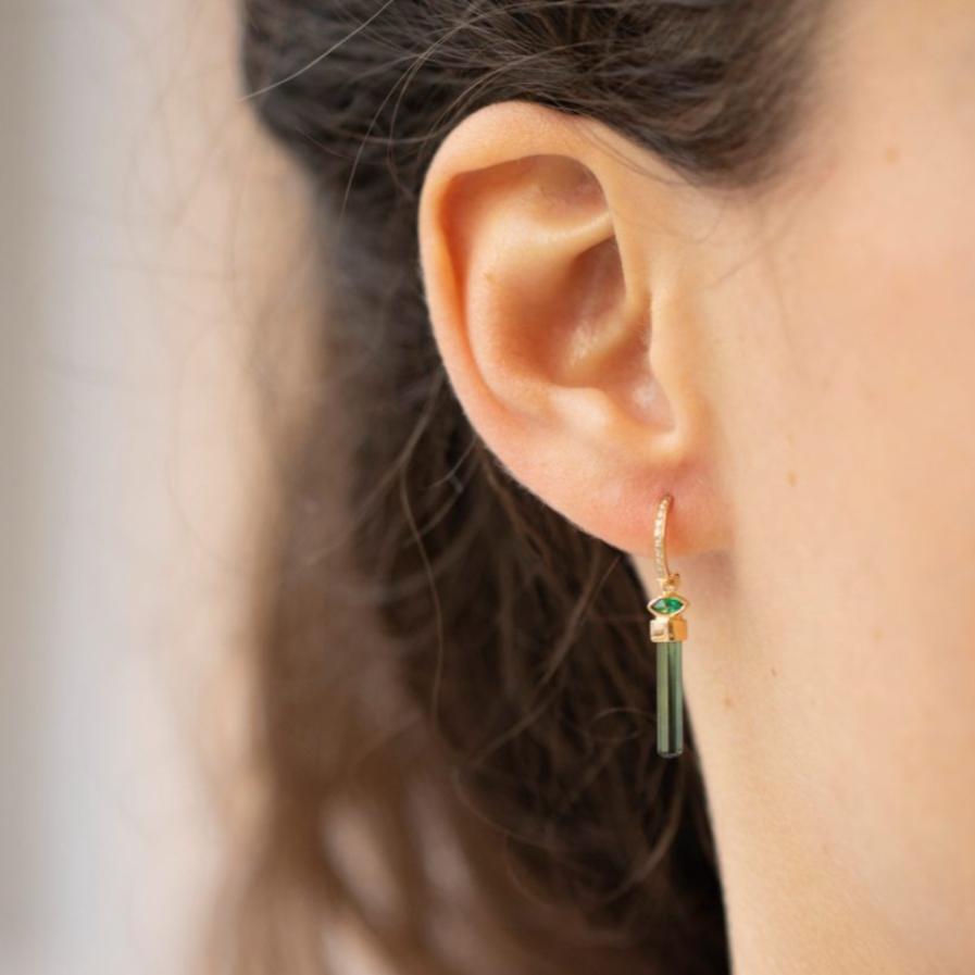 Tourmaline Pencil & Marquise Single Earring-OD Fine Earrings-Marisa Mason