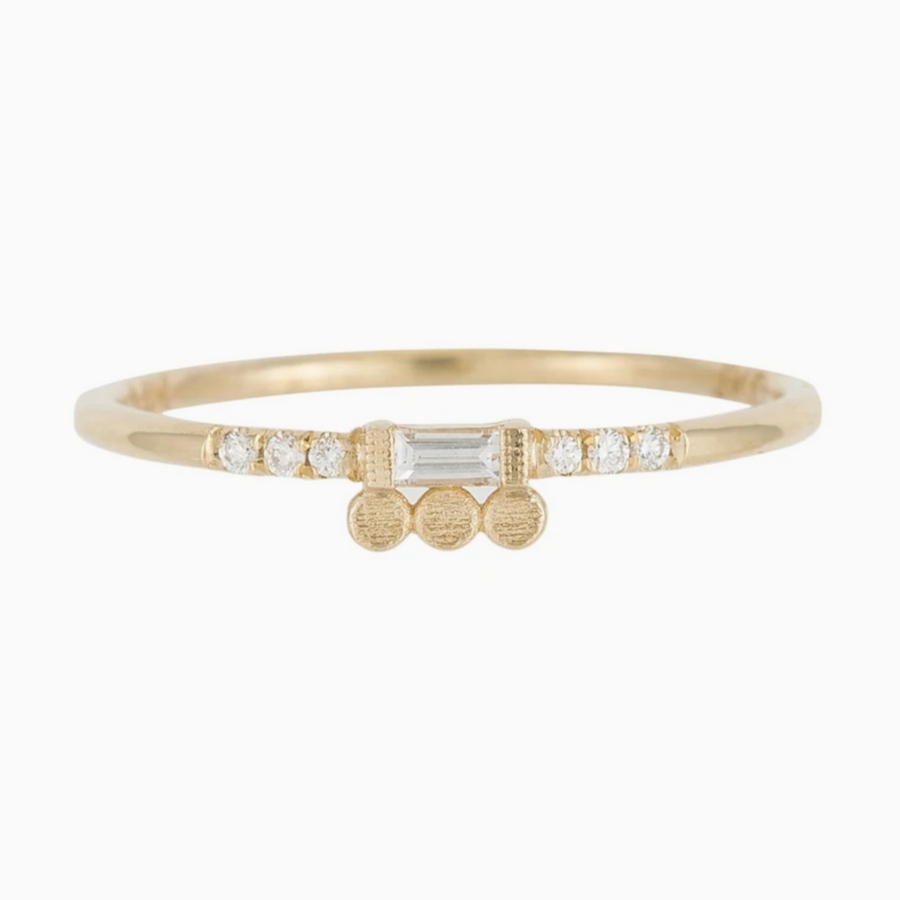Jennie Kwon Designs 14k gold ring white baguette diamond round white diamonds
