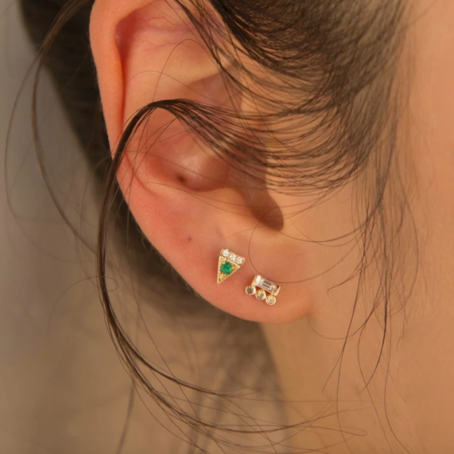 Jennie Kwon Designs 14k gold earring white baguette diamond round white diamonds