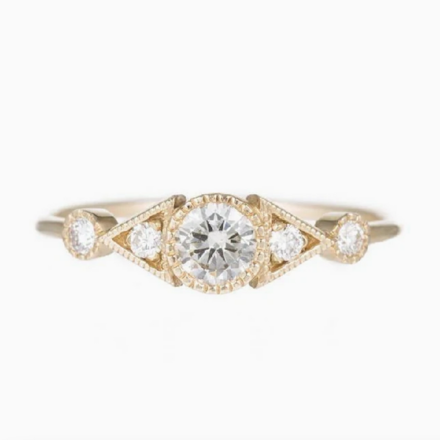 Jennie Kwon Designs solitaire geometric diamond ring engagement ring 24k gold white diamonds