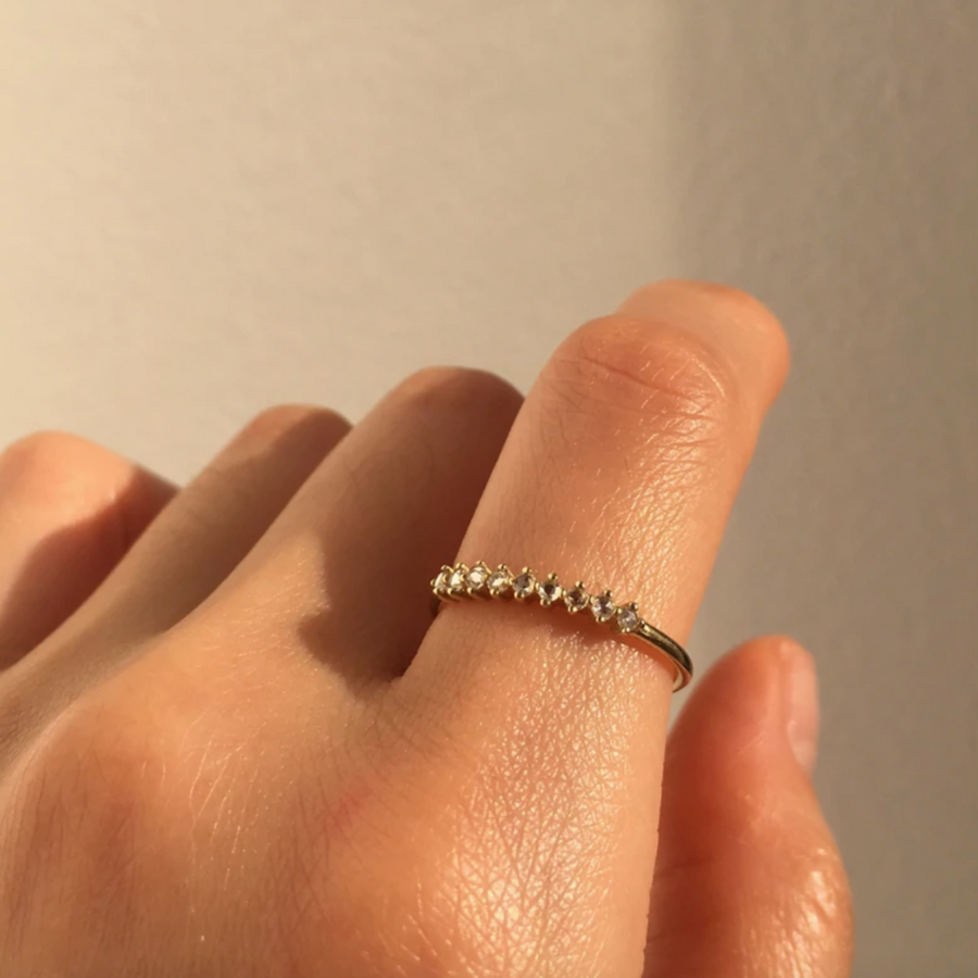 Jennie Kwon Designs nine diamonds set in 14k gold wedding band engagement ring
