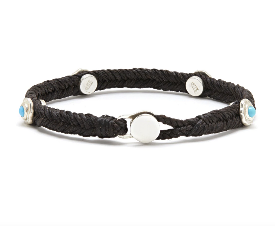 Turquoise Studded Fishtail Bracelet in Black-OD Fashion Bracelets-Marisa Mason