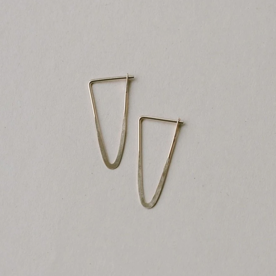 Gold fill wire hammered into triangle shaped simple hoops 