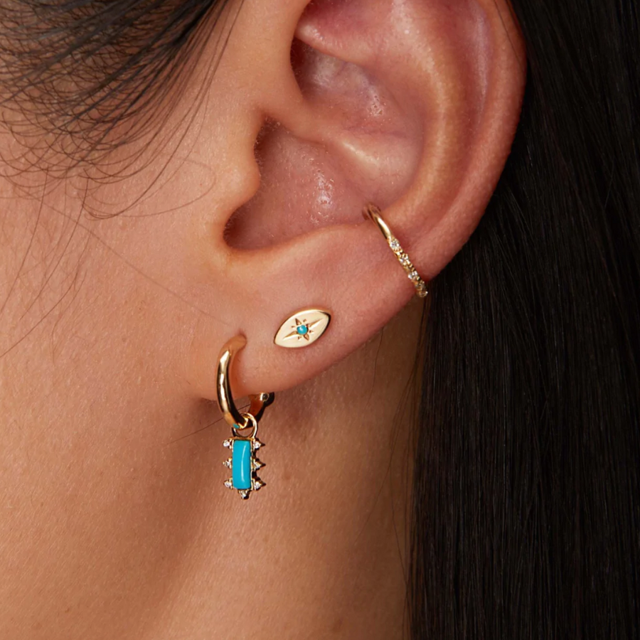 Gold Evil Eye Stud with Turquoise