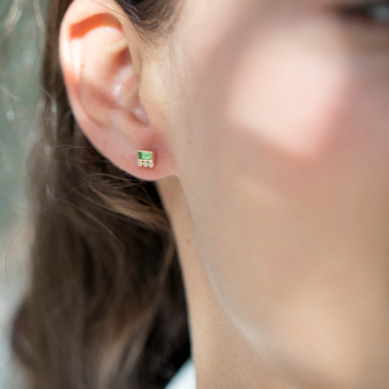 Baguette Tourmaline and Diamonds Single Earring-OD Fine Earrings-Marisa Mason