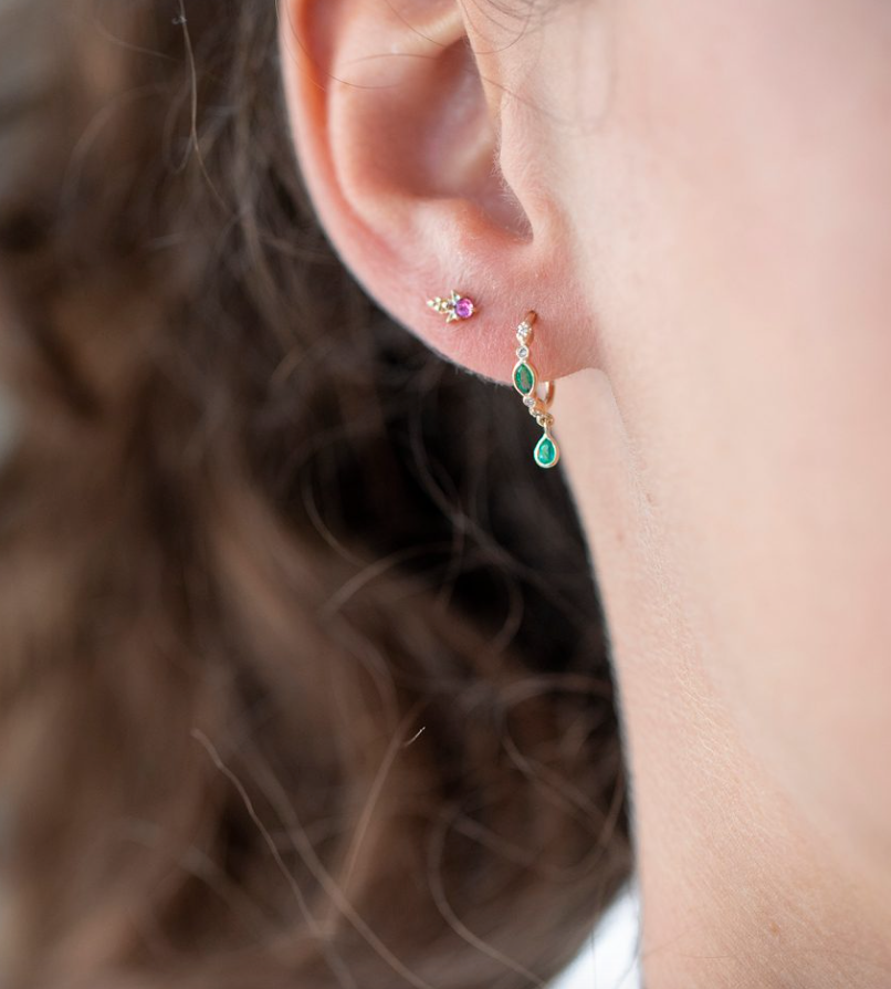 Emerald and Diamond Hoop Earring-OD Fine Earrings-Marisa Mason