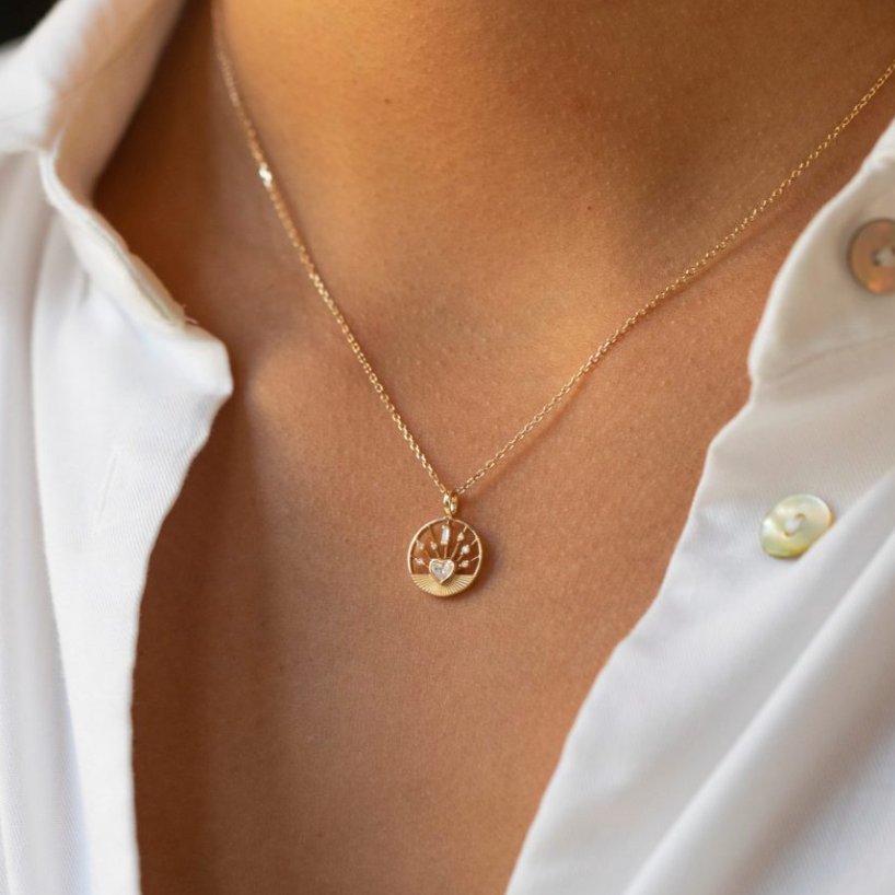 Diamond Heart Round Open Chain Necklace-OD Fine Necklaces-Marisa Mason